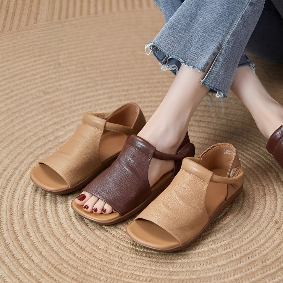 CMF Women Sandals Comfortable Open-toe Leather Summer Velcro Flat Walking Modern Design