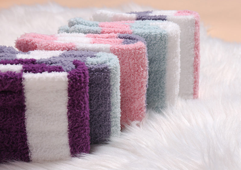 CMF Women Toe Socks Warm Coral Fleece Wide Stripe Winter Stockings