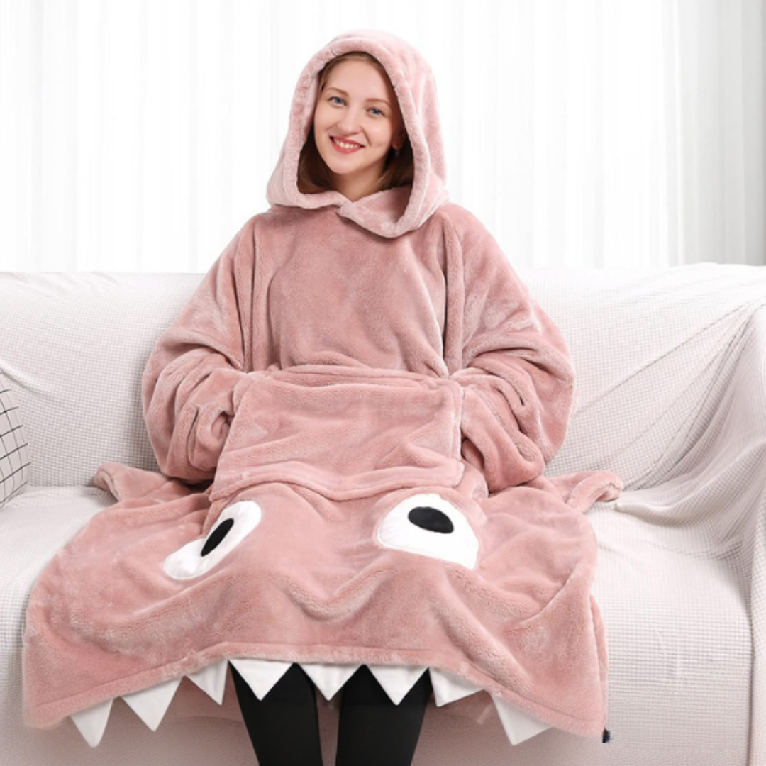 CMF Women Wearable Blanket Hoodie Warm And Cozy Flannel Oversized Pocker New Shark Design