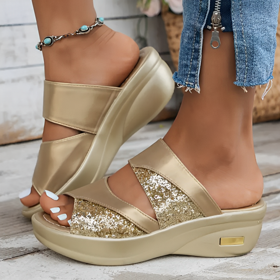 CMF Women Orthopedic Sandals Arch-support Airy Open Toe Slip-on Glitter Design