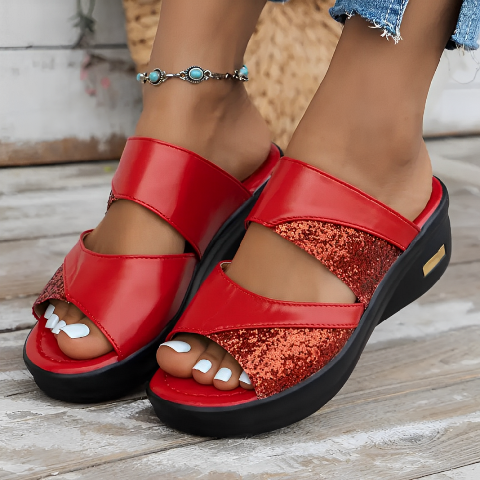 CMF Women Orthopedic Sandals Arch-support Airy Open Toe Slip-on Glitter Design