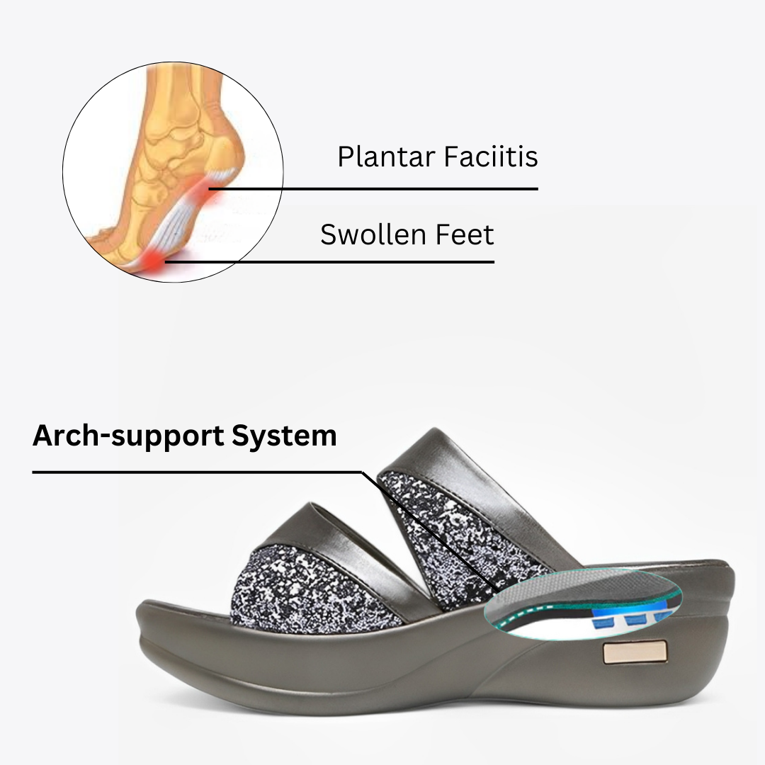 CMF Women Orthopedic Sandals Arch-support Airy Open Toe Slip-on Glitter Design