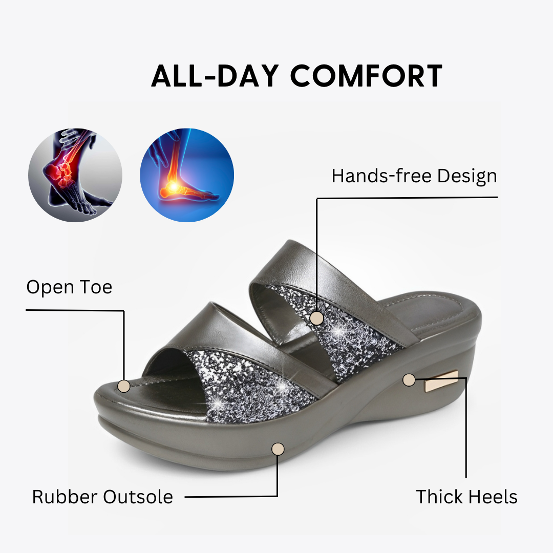 CMF Women Orthopedic Sandals Arch-support Airy Open Toe Slip-on Glitter Design