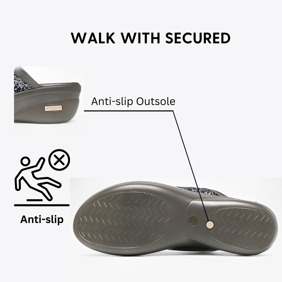 CMF Women Orthopedic Sandals Arch-support Airy Open Toe Slip-on Glitter Design