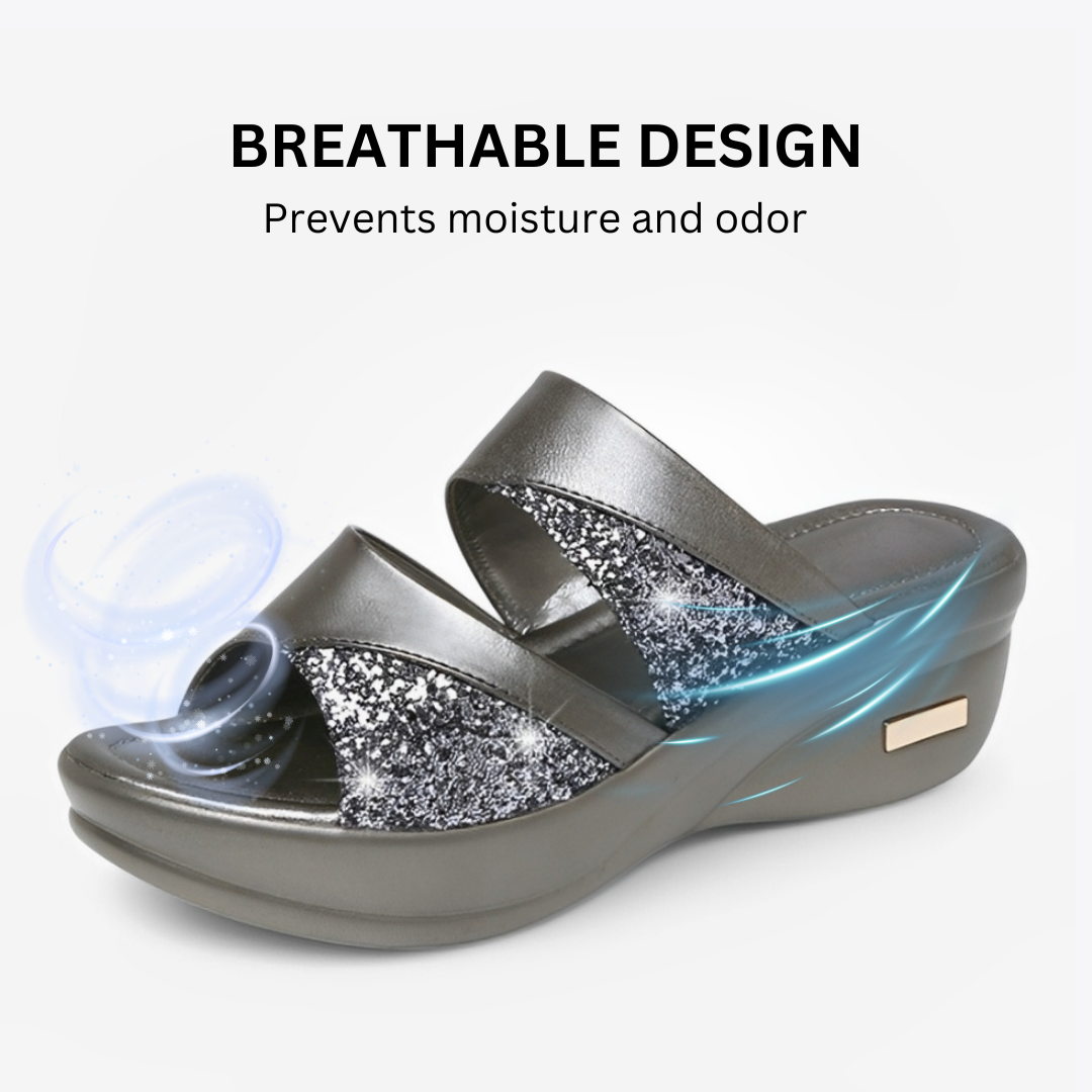 CMF Women Orthopedic Sandals Arch-support Airy Open Toe Slip-on Glitter Design