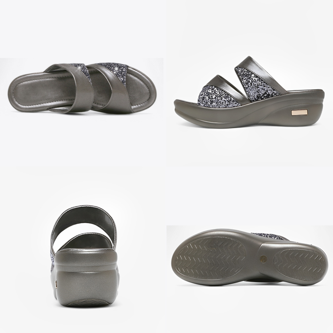 CMF Women Orthopedic Sandals Arch-support Airy Open Toe Slip-on Glitter Design
