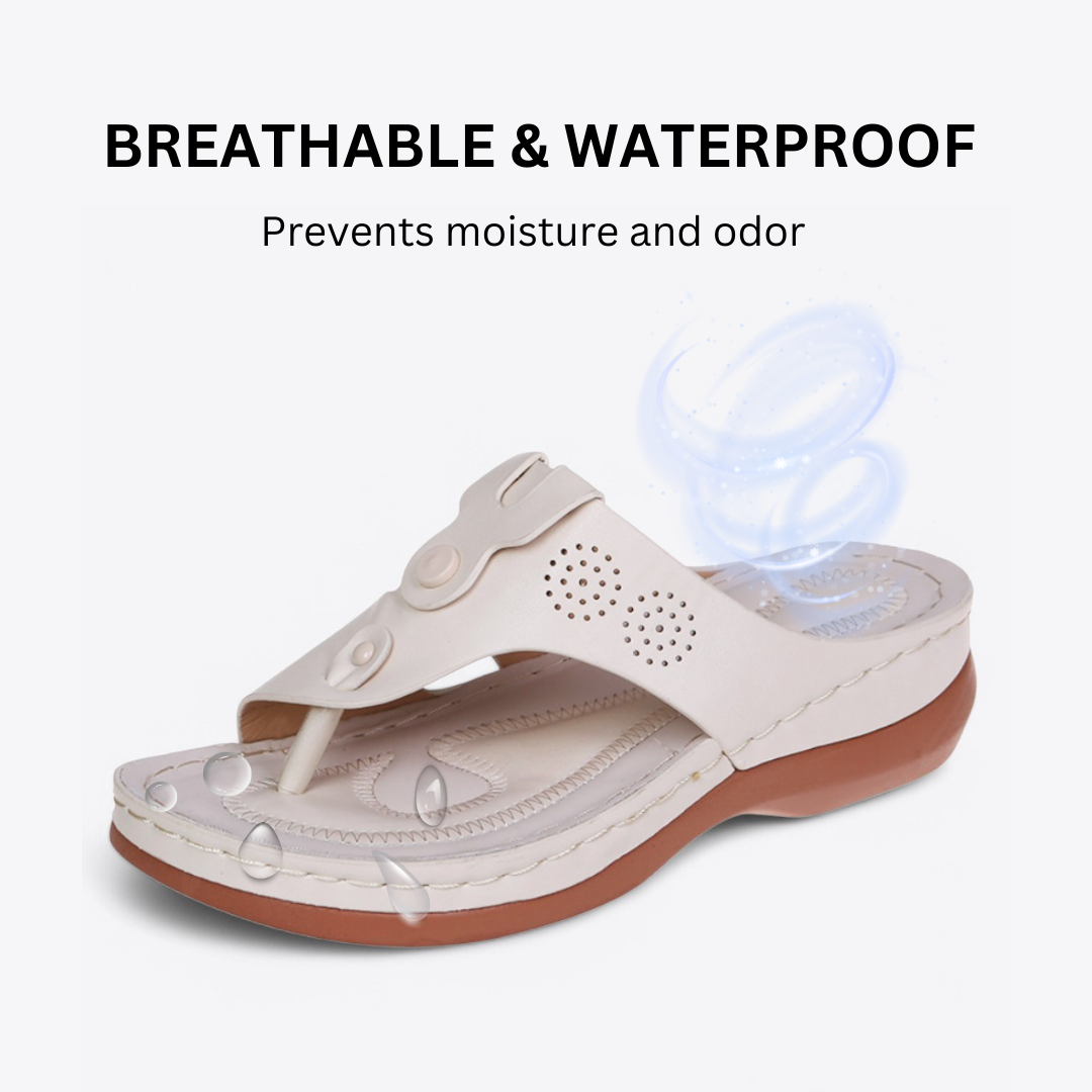 CMF Women Orthopedic Sandals Breathable Waterproof Leather Arch-support Summer Flip-flops