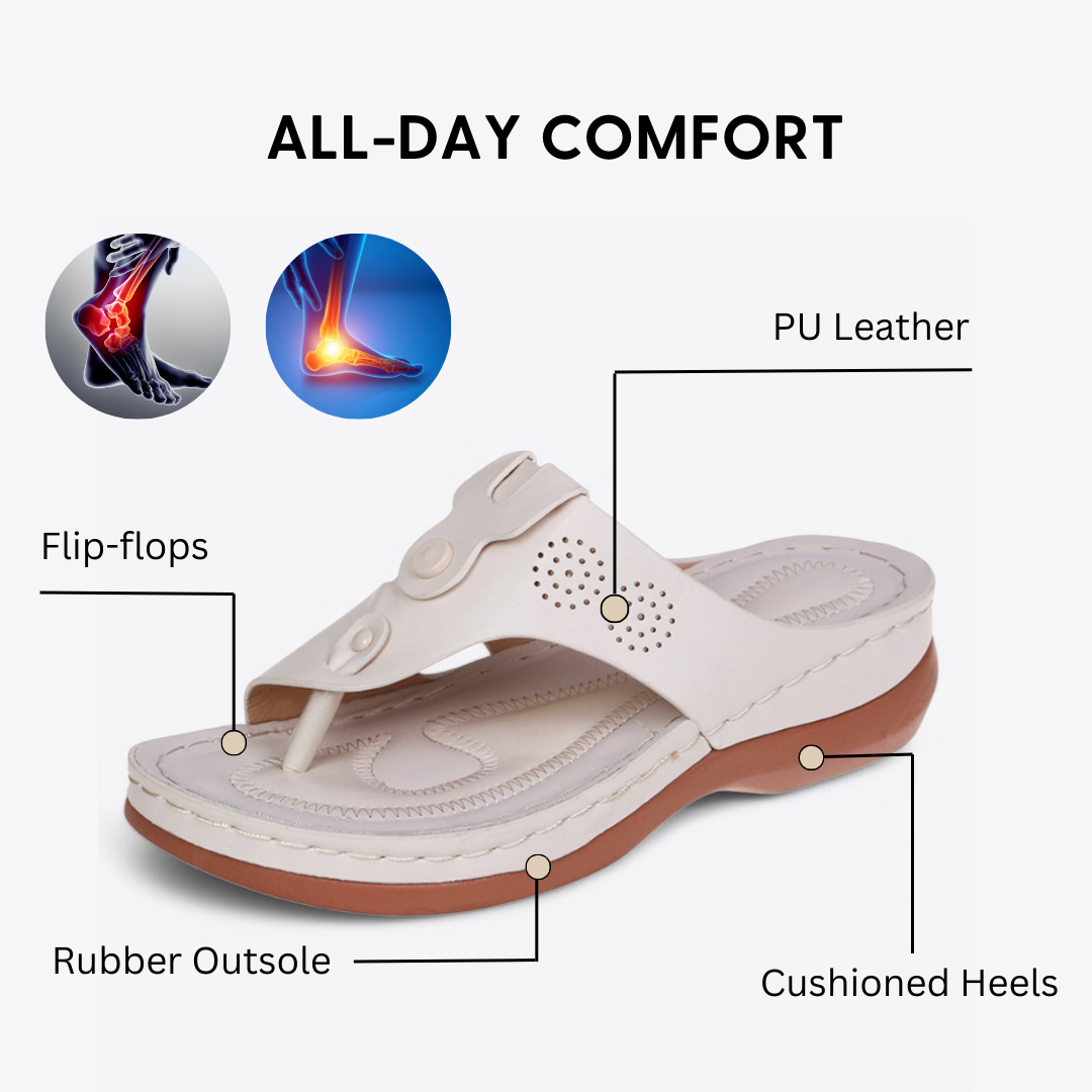 CMF Women Orthopedic Sandals Breathable Waterproof Leather Arch-support Summer Flip-flops
