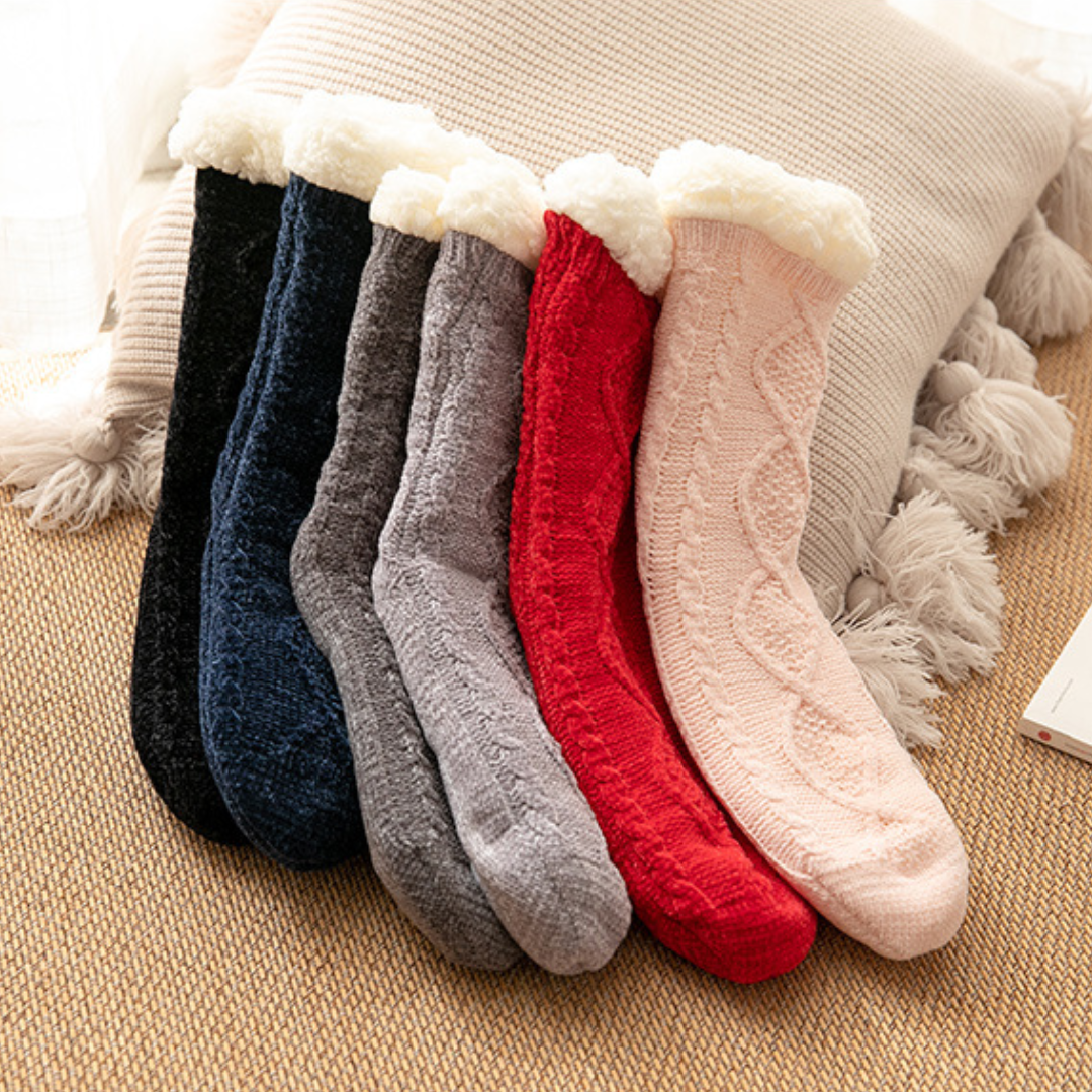 CMF Women Socks Best Fluffy Insulated Cashmere Thick Anti-slip Mid-calf Winter Stockings