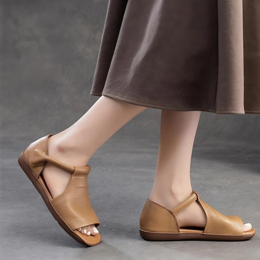 CMF Women Sandals Comfortable Open-toe Leather Summer Velcro Flat Walking Modern Design