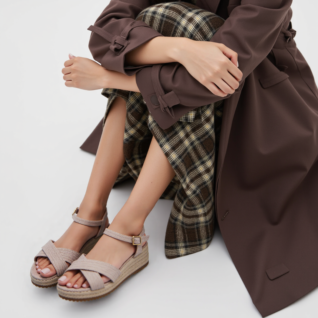 CMF Women Wedge Sandals Arch-support Comfortable Canvas Cross-strap Buckle Elegant Summer