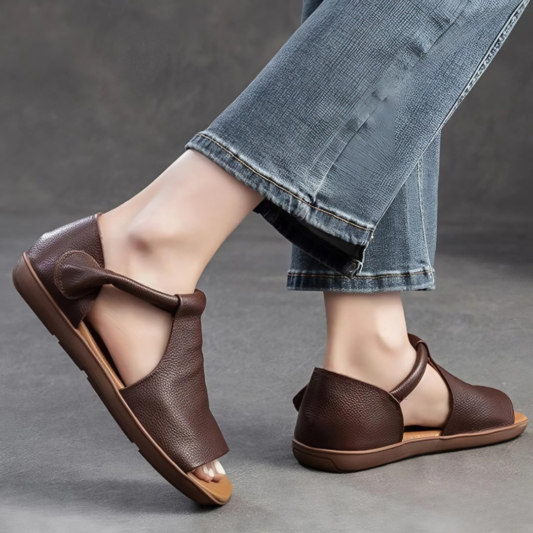 CMF Women Sandals Comfortable Open-toe Leather Summer Velcro Flat Walking Modern Design