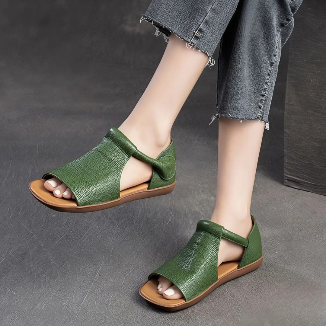CMF Women Sandals Comfortable Open-toe Leather Summer Velcro Flat Walking Modern Design