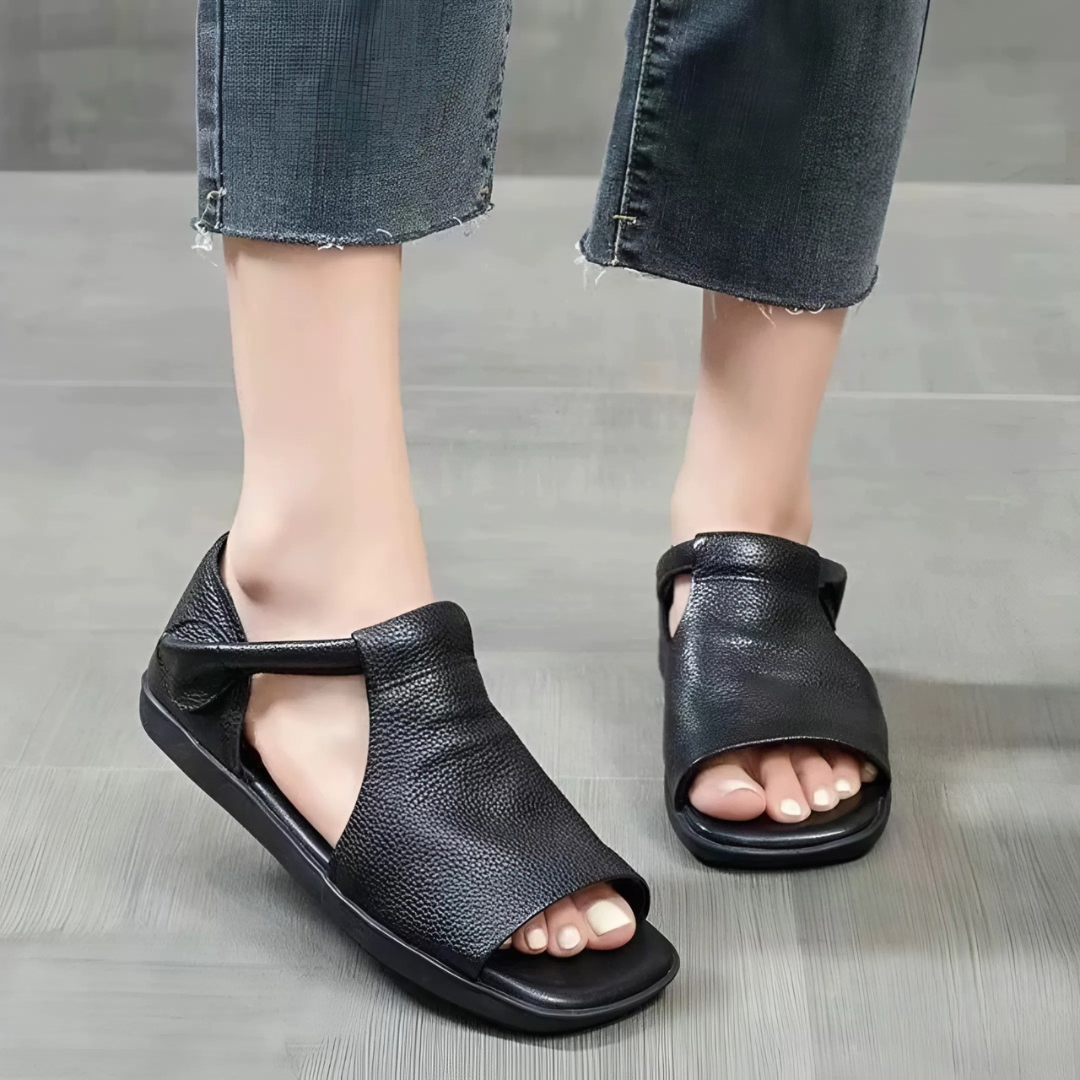 CMF Women Sandals Comfortable Open-toe Leather Summer Velcro Flat Walking Modern Design