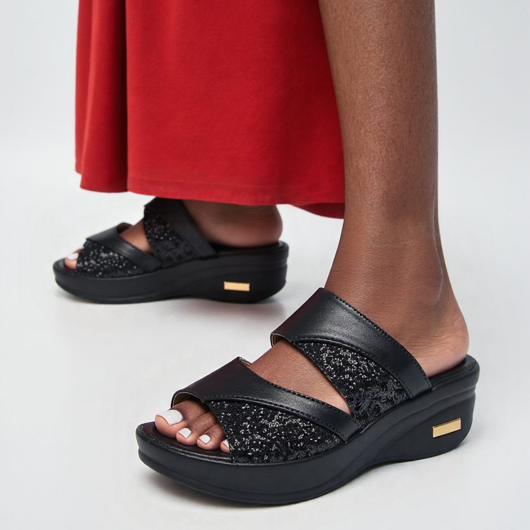 CMF Women Orthopedic Sandals Arch-support Airy Open Toe Slip-on Glitter Design