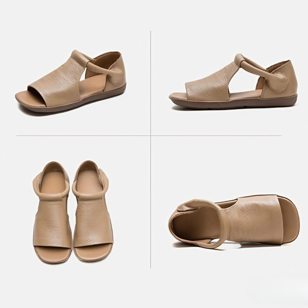 CMF Women Sandals Comfortable Open-toe Leather Summer Velcro Flat Walking Modern Design