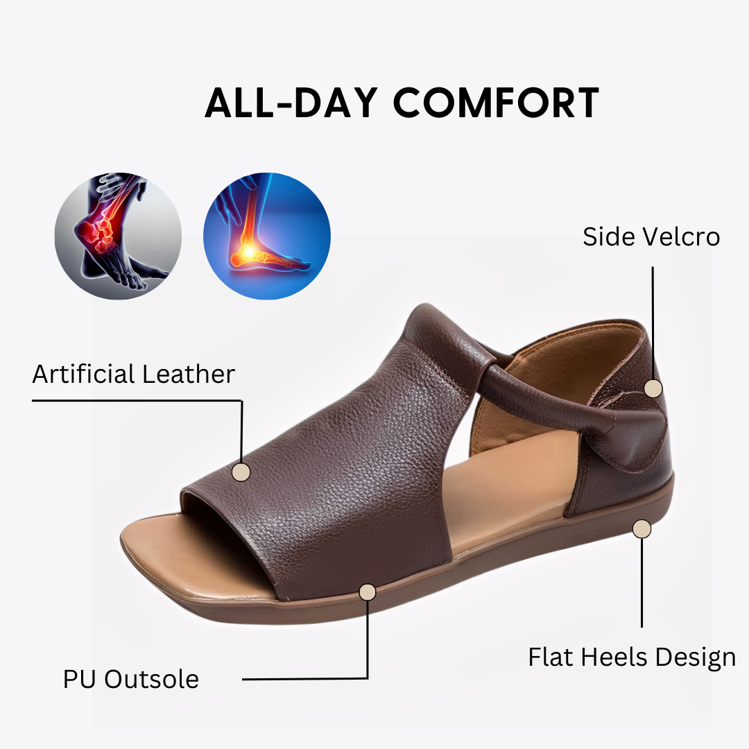 CMF Women Sandals Comfortable Open-toe Leather Summer Velcro Flat Walking Modern Design