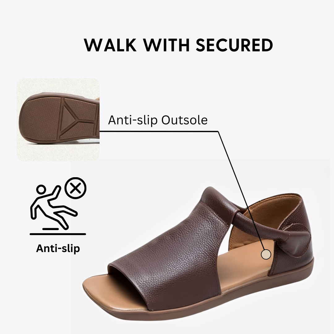 CMF Women Sandals Comfortable Open-toe Leather Summer Velcro Flat Walking Modern Design