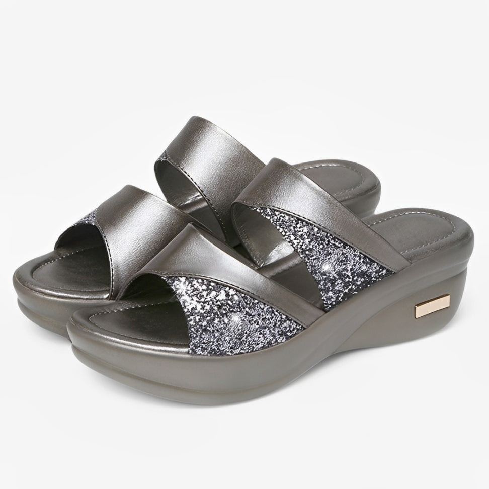 CMF Women Orthopedic Sandals Arch-support Airy Open Toe Slip-on Glitter Design