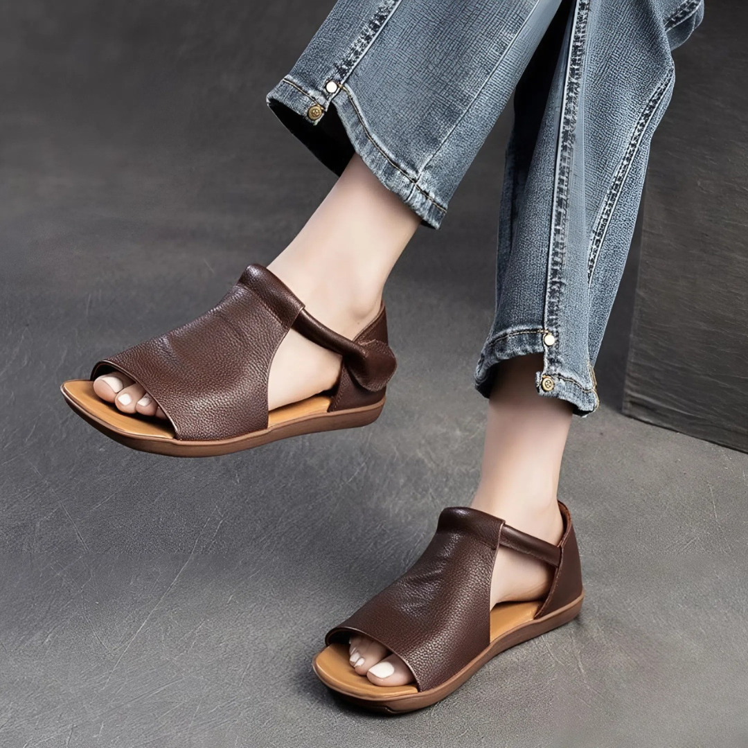 CMF Women Sandals Comfortable Open-toe Leather Summer Velcro Flat Walking Modern Design