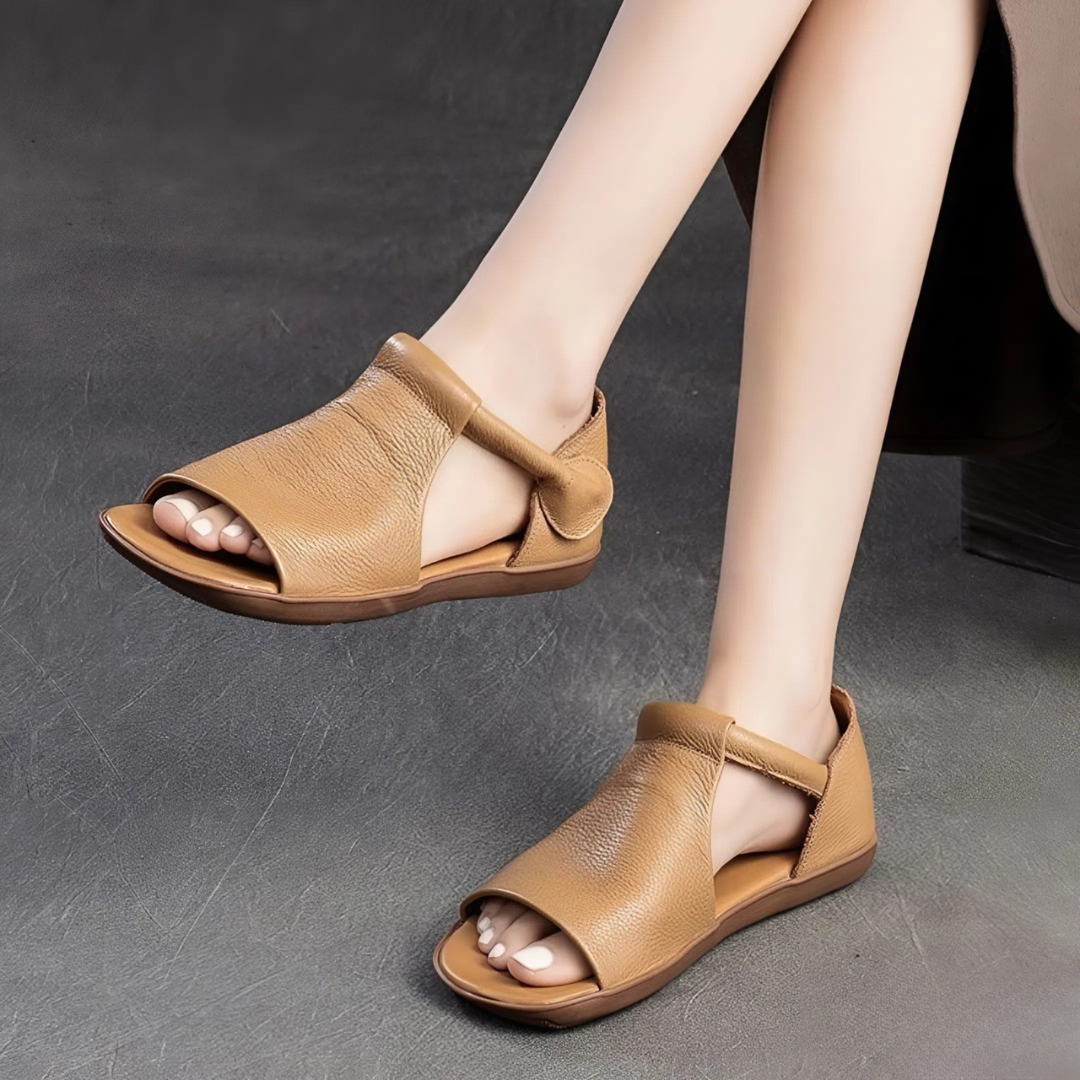 CMF Women Sandals Comfortable Open-toe Leather Summer Velcro Flat Walking Modern Design