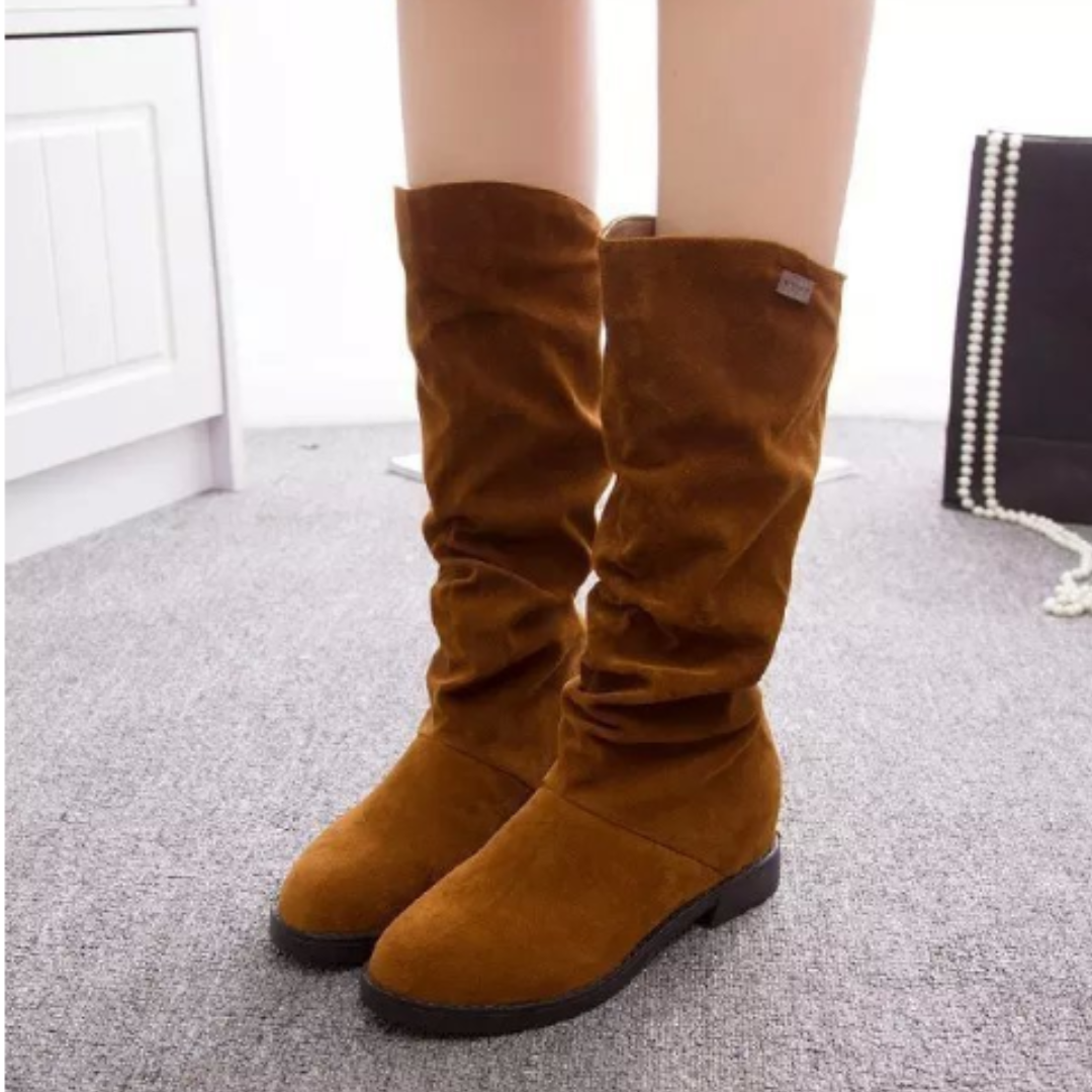 CMF Women Suede Mid Calf High Boots Warm Winter Comfortable Arch Support Boots