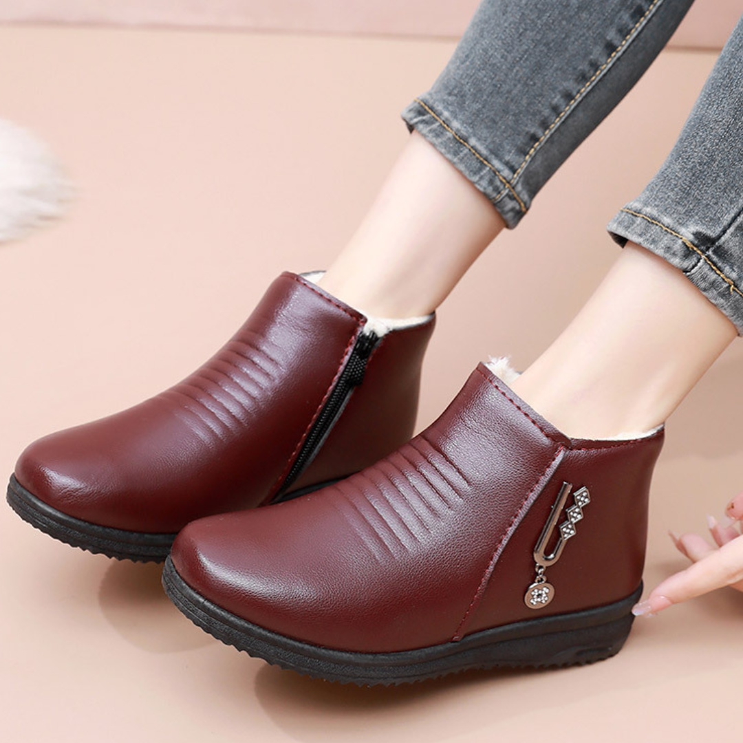 CMF Women Orthopedic Winter Boots Arch-support Waterproof Warm Fur Leather Fashion Side Zipper