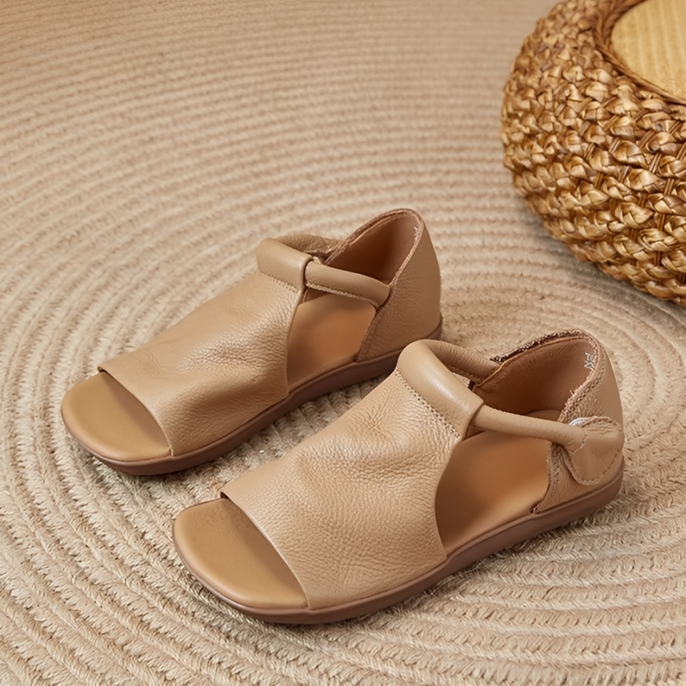 CMF Women Sandals Comfortable Open-toe Leather Summer Velcro Flat Walking Modern Design