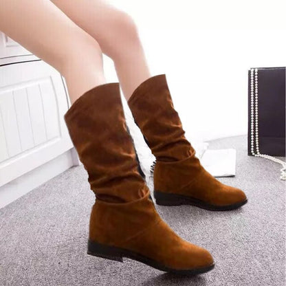 CMF Women Suede Mid Calf High Boots Warm Winter Comfortable Arch Support Boots