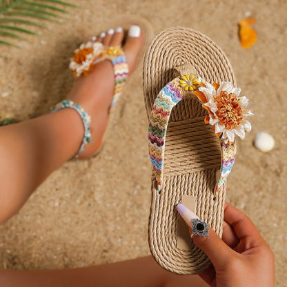 CMF Women Sandals Arch Support Bohemian Flower Style Soft Flip-flops Trendy Beach Flip-flop