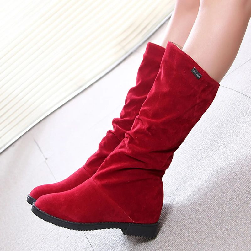 CMF Women Suede Mid Calf High Boots Warm Winter Comfortable Arch Support Boots