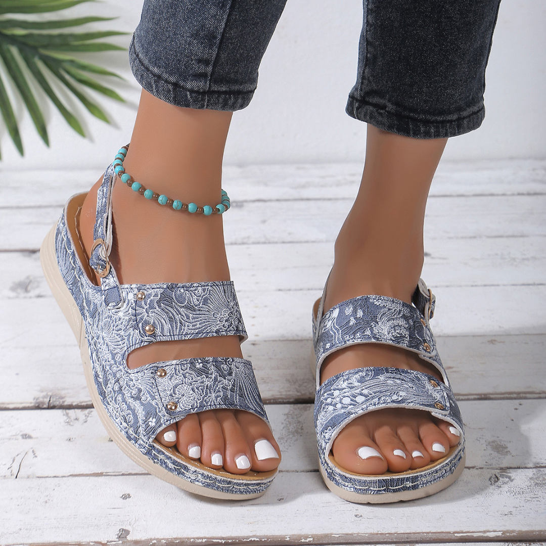 CMF Orthopedic Women Sandals Floral Soft Sole Comfortable Buckle Straps Retro Summer