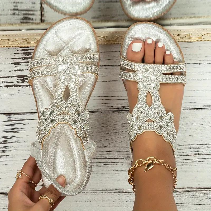 CMF Orthopedic Women Wedge Sandals Floral Crystal Flat Heeled Clip Toe Beach Sandals
