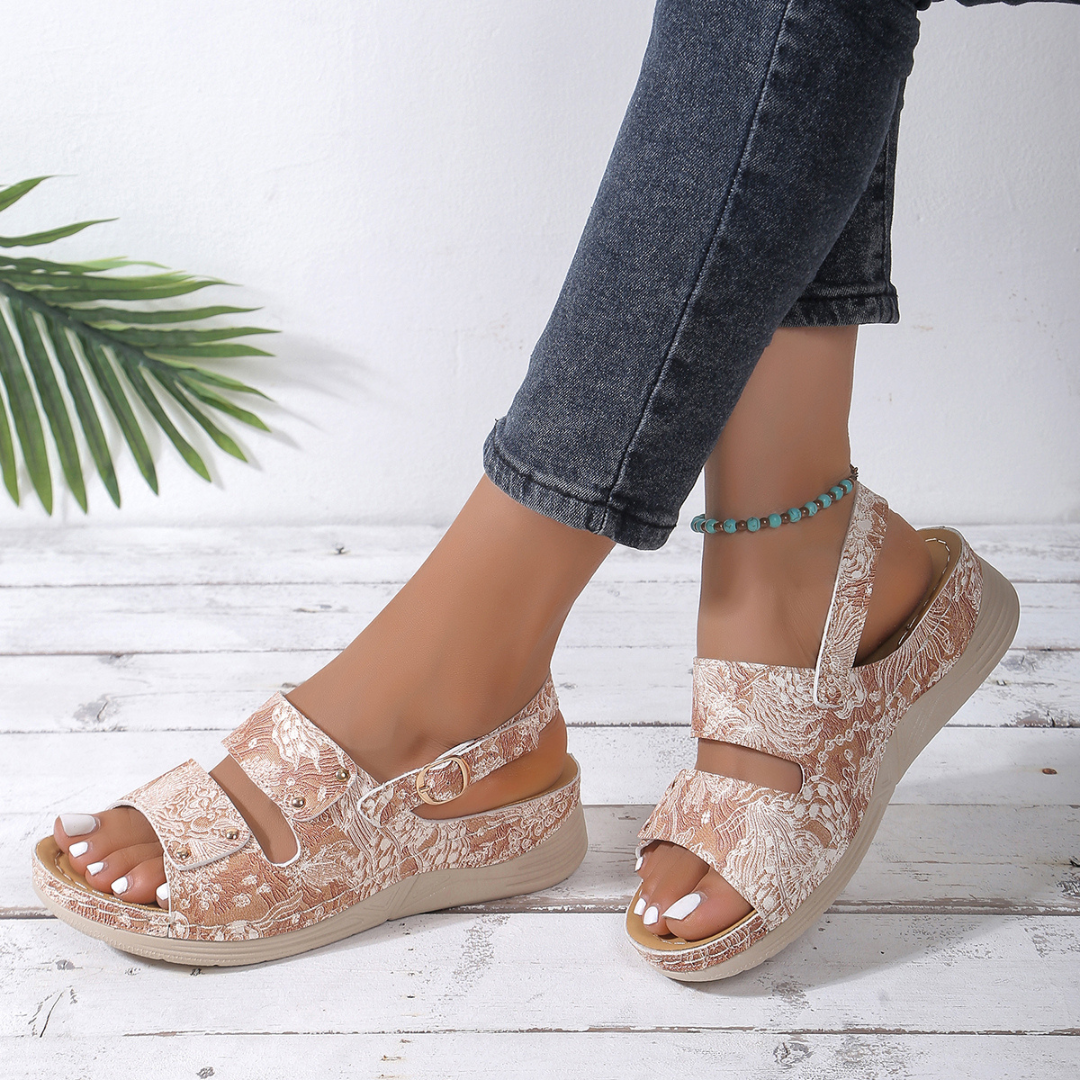 CMF Orthopedic Women Sandals Floral Soft Sole Comfortable Buckle Straps Retro Summer