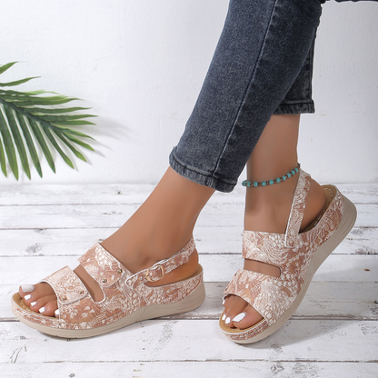 CMF Orthopedic Women Sandals Floral Soft Sole Comfortable Buckle Straps Retro Summer