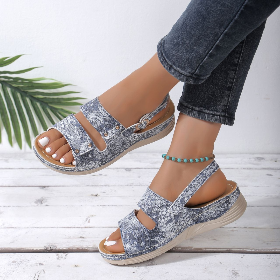 CMF Orthopedic Women Sandals Floral Soft Sole Comfortable Buckle Straps Retro Summer