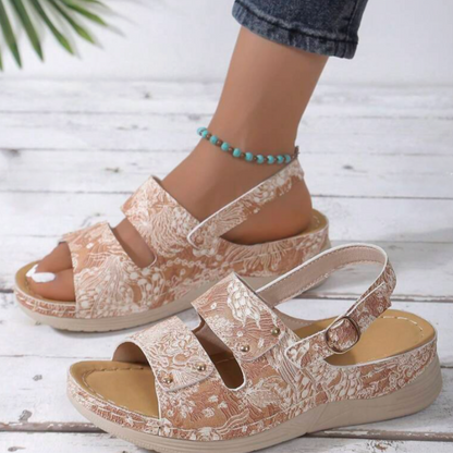 CMF Orthopedic Women Sandals Floral Soft Sole Comfortable Buckle Straps Retro Summer