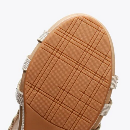 CMF Women Wedge Sandals Leather Rhinestones Vintage Design Summer Beach Sandals