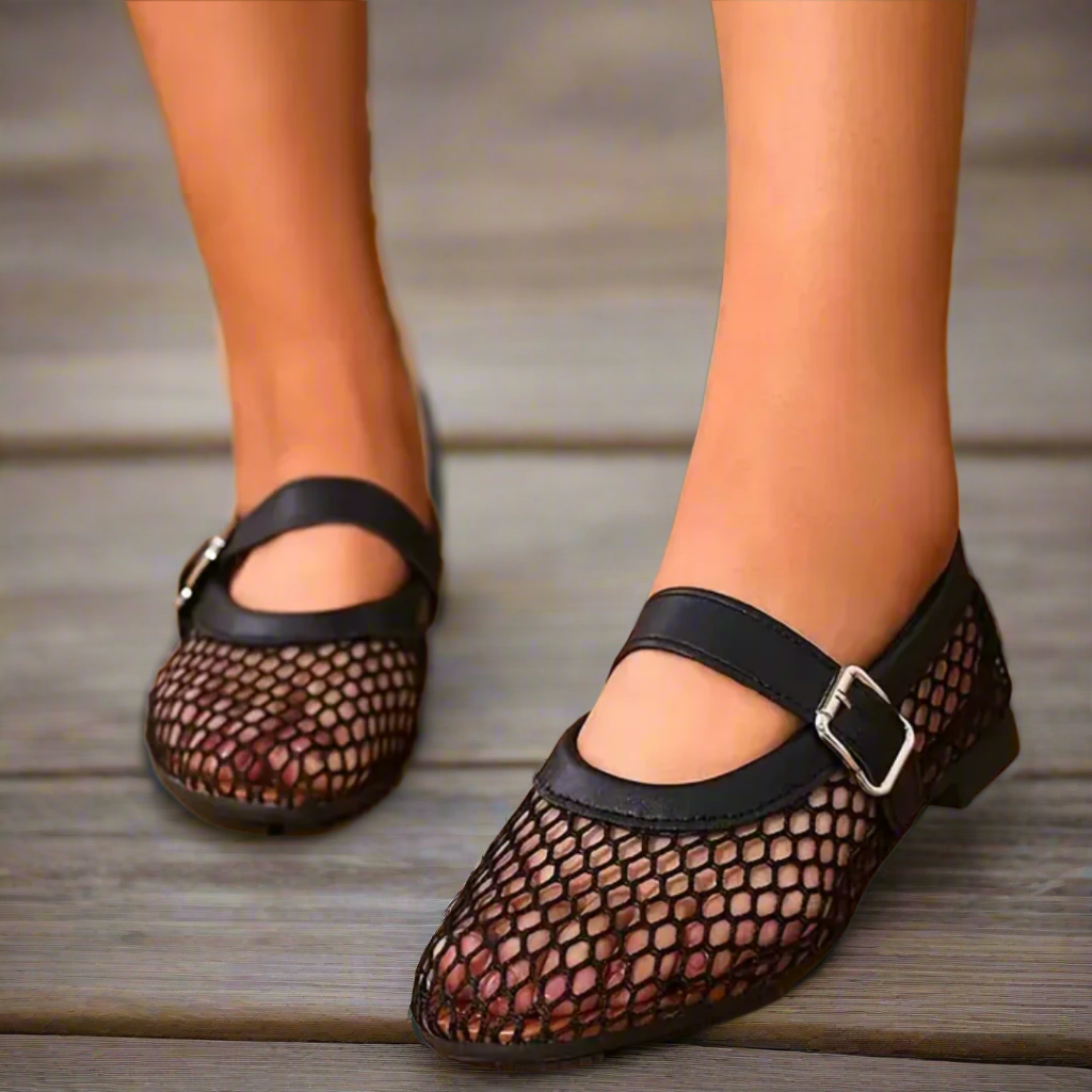 CMF Women Shoes Breathable Mesh Cut-out Mary Jane Ballet Flat Buckle Comofeet CMF Women Shoes Breathable Mesh Cut-out Mary Jane Ballet Flat Buckle Comofeet