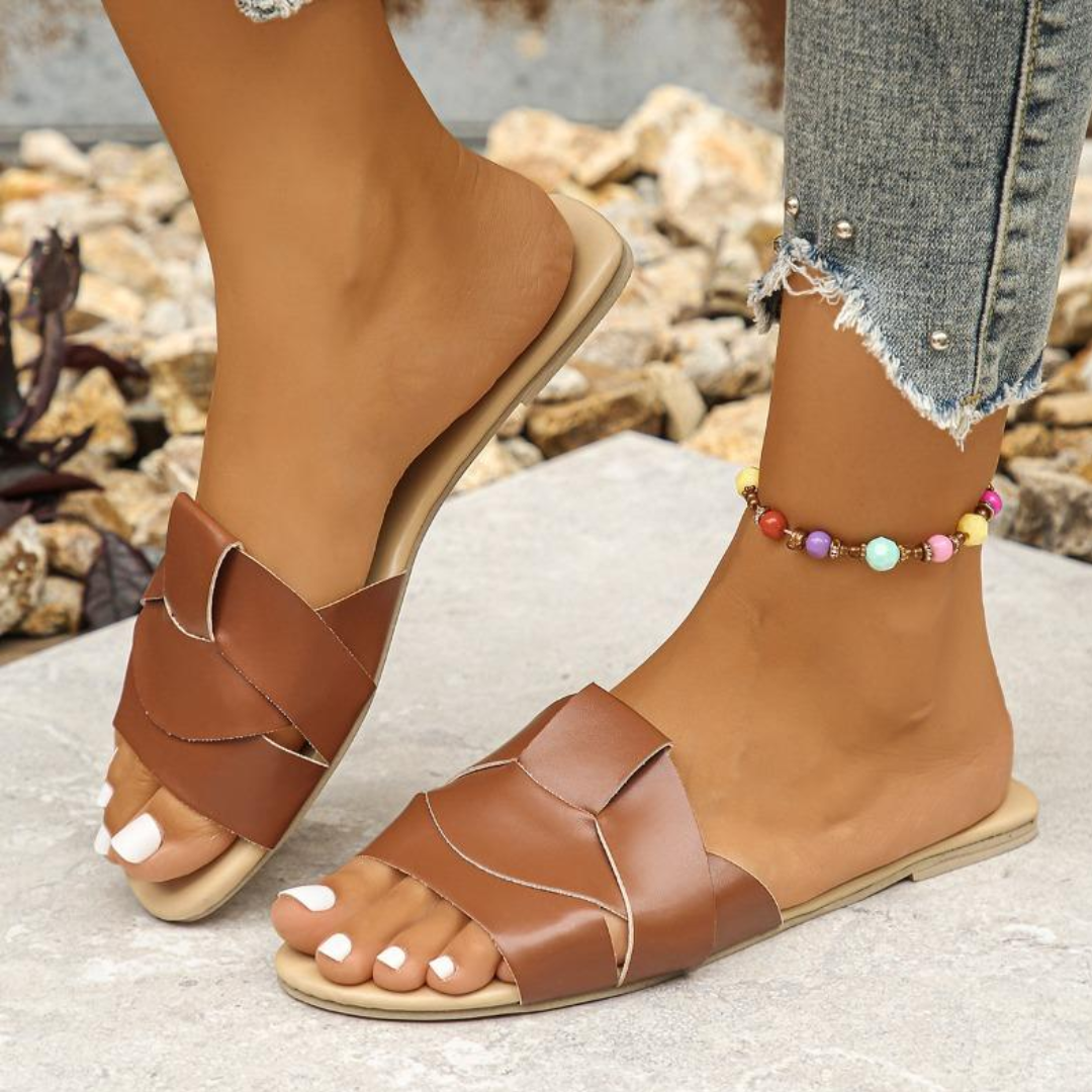 CMF Women Side Sandals Comfortable PU Leather Trend Elegant Flat Casual Summer