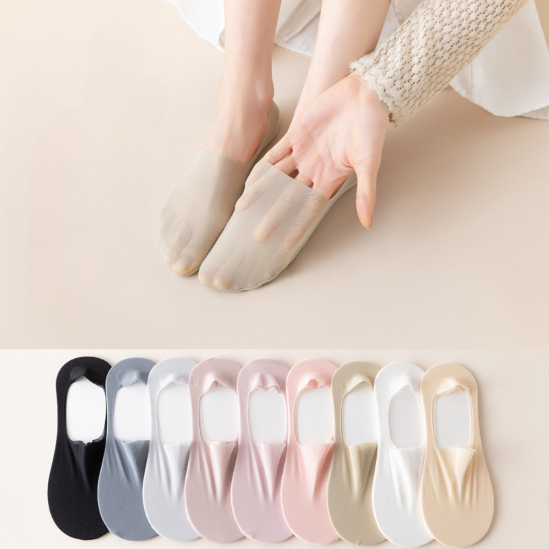 CMF Women Set 3 Ice Silk Socks Ultra Thin No Show Socks Breathable Smooth Cotton Non-slip