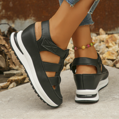 CMF Women Orthopedic Sandals Arch Support Comfortable Thick-soled Hollow-out Height Increasing Air Cushion Velcro Summer