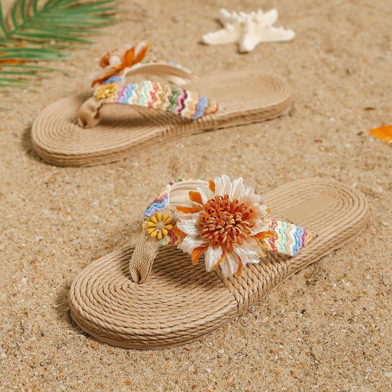 CMF Women Sandals Arch Support Bohemian Flower Style Soft Flip-flops Trendy Beach Flip-flop