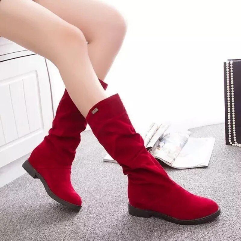 CMF Women Suede Mid Calf High Boots Warm Winter Comfortable Arch Support Boots