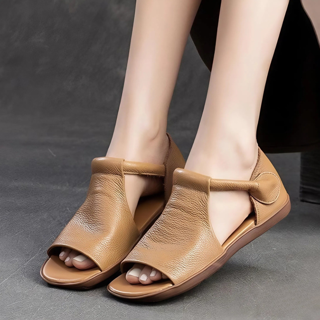 CMF Women Sandals Comfortable Open-toe Leather Summer Velcro Flat Walking Modern Design