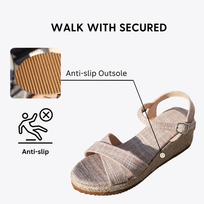 CMF Women Wedge Sandals Arch-support Comfortable Canvas Cross-strap Buckle Elegant Summer