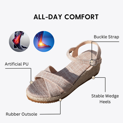 CMF Women Wedge Sandals Arch-support Comfortable Canvas Cross-strap Buckle Elegant Summer