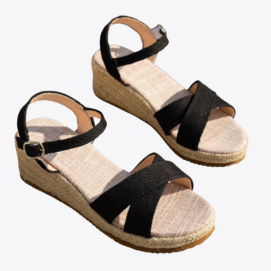 CMF Women Wedge Sandals Arch-support Comfortable Canvas Cross-strap Buckle Elegant Summer