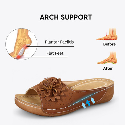 CMF Women Orthopedic Sandals Breathable Arch-support Leather Floral Slip-on New Vintage