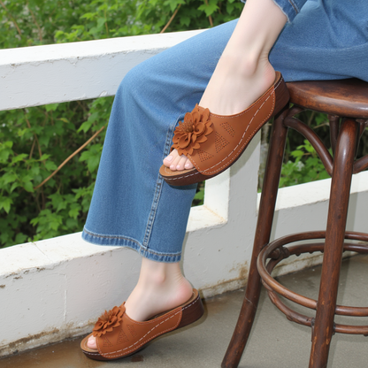 CMF Women Orthopedic Sandals Breathable Arch-support Leather Floral Slip-on New Vintage